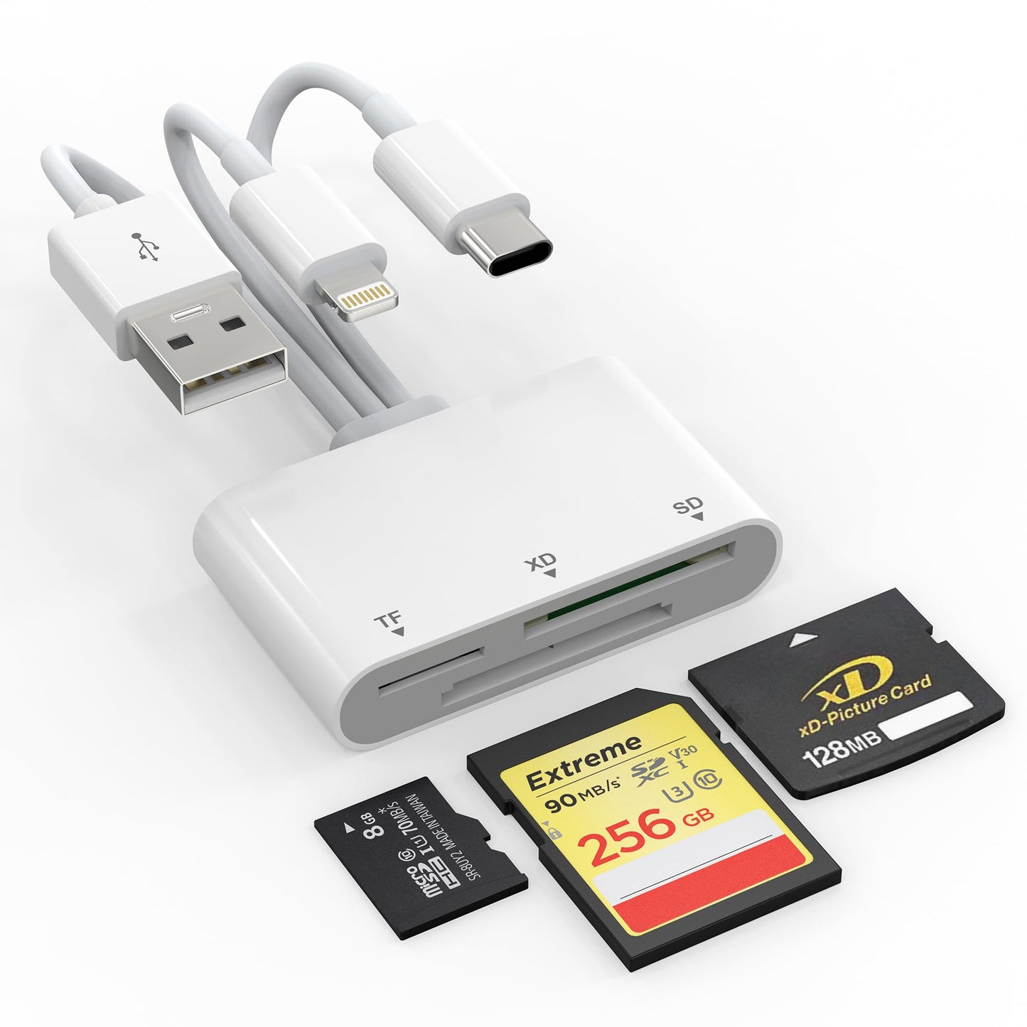 Ardaddyn 3-Slot Card Reader Lightning USB-C USB-A Adapter