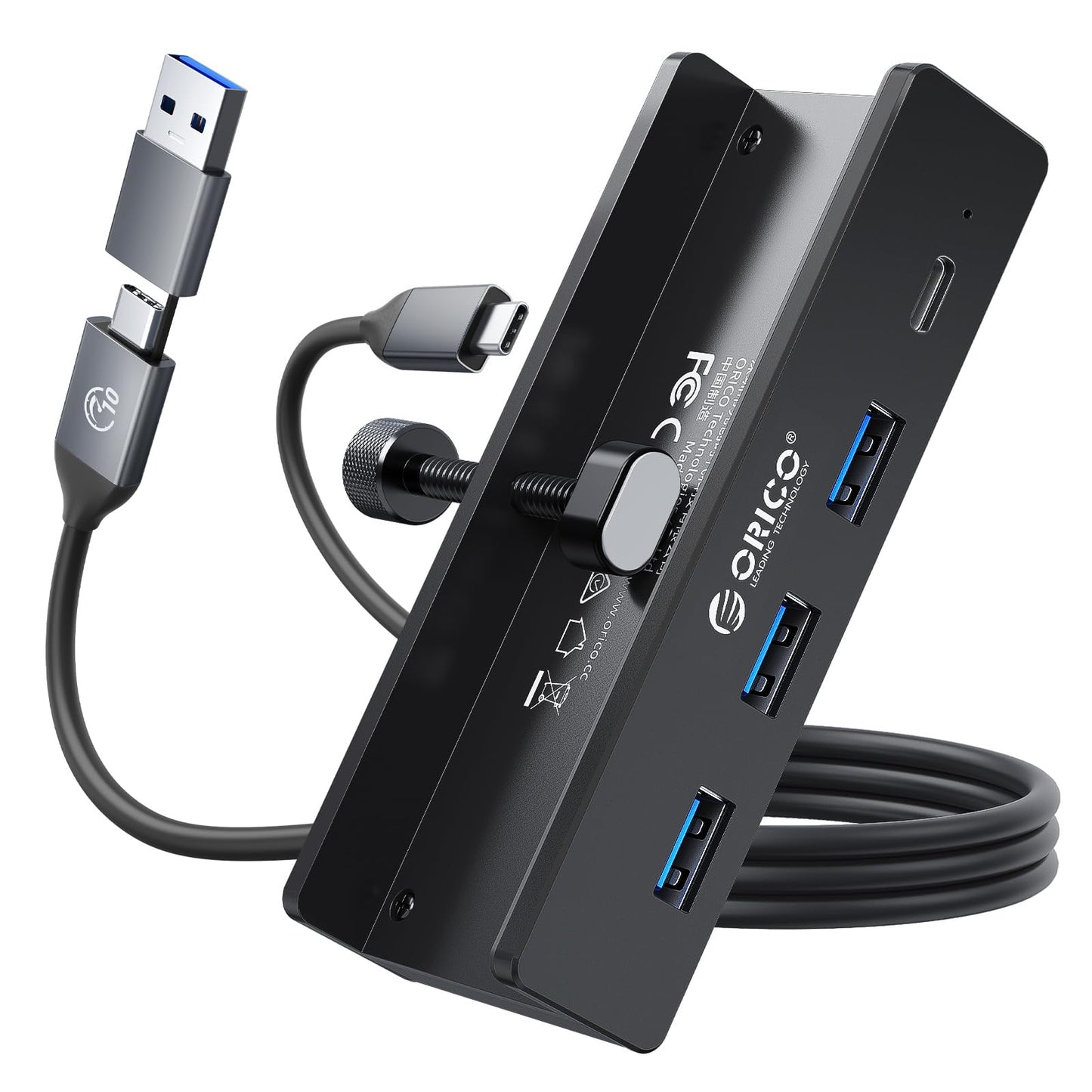 ORICO 4-Port USB Hub 3.0 Aluminum USB-C Adapter, 5 Gbps Data Transfer Rate, USB 3.0, Black