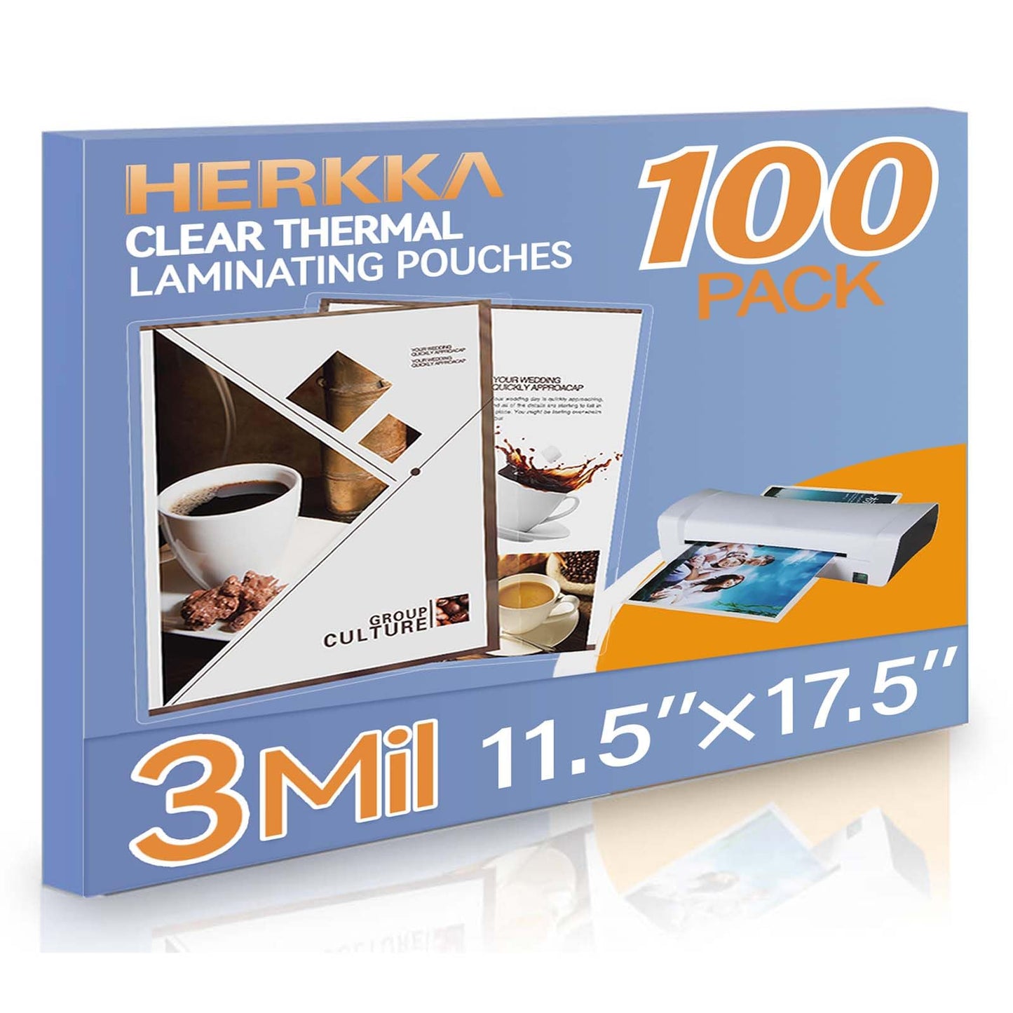 HERKKA 100 Pack Laminating Sheets 3 Mil Clear Thermal Pouches 11.5 x 17.5 Inch