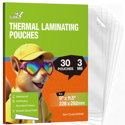 Uinkit 30 Pack UH046 3mil Thermal Laminating Pouches 9 x 11.5 for Documents, Photos, Crafts