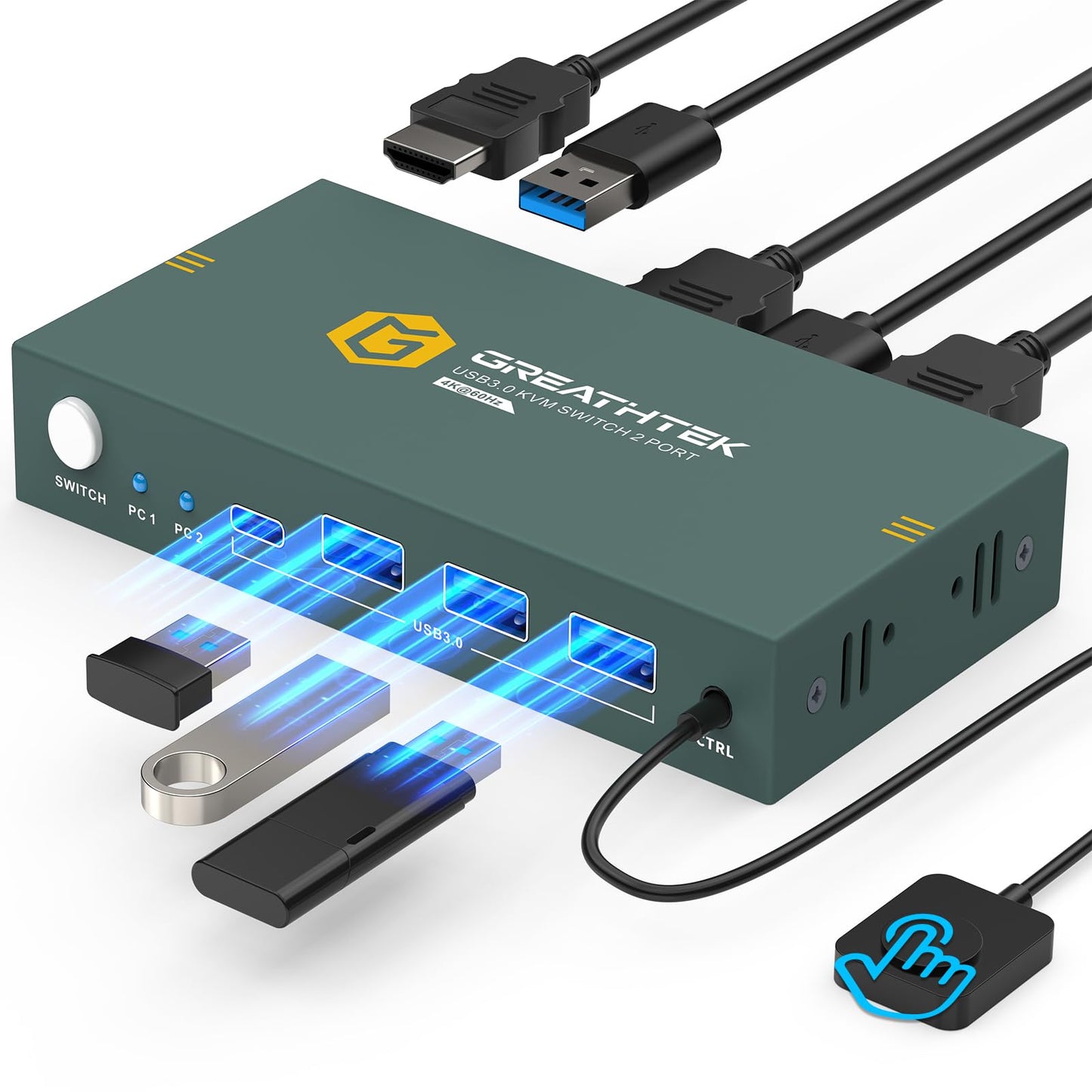GREATHTEK USB 3.0 KVM Switch 2 Port HDMI S7232H-A 3840x2160 60Hz