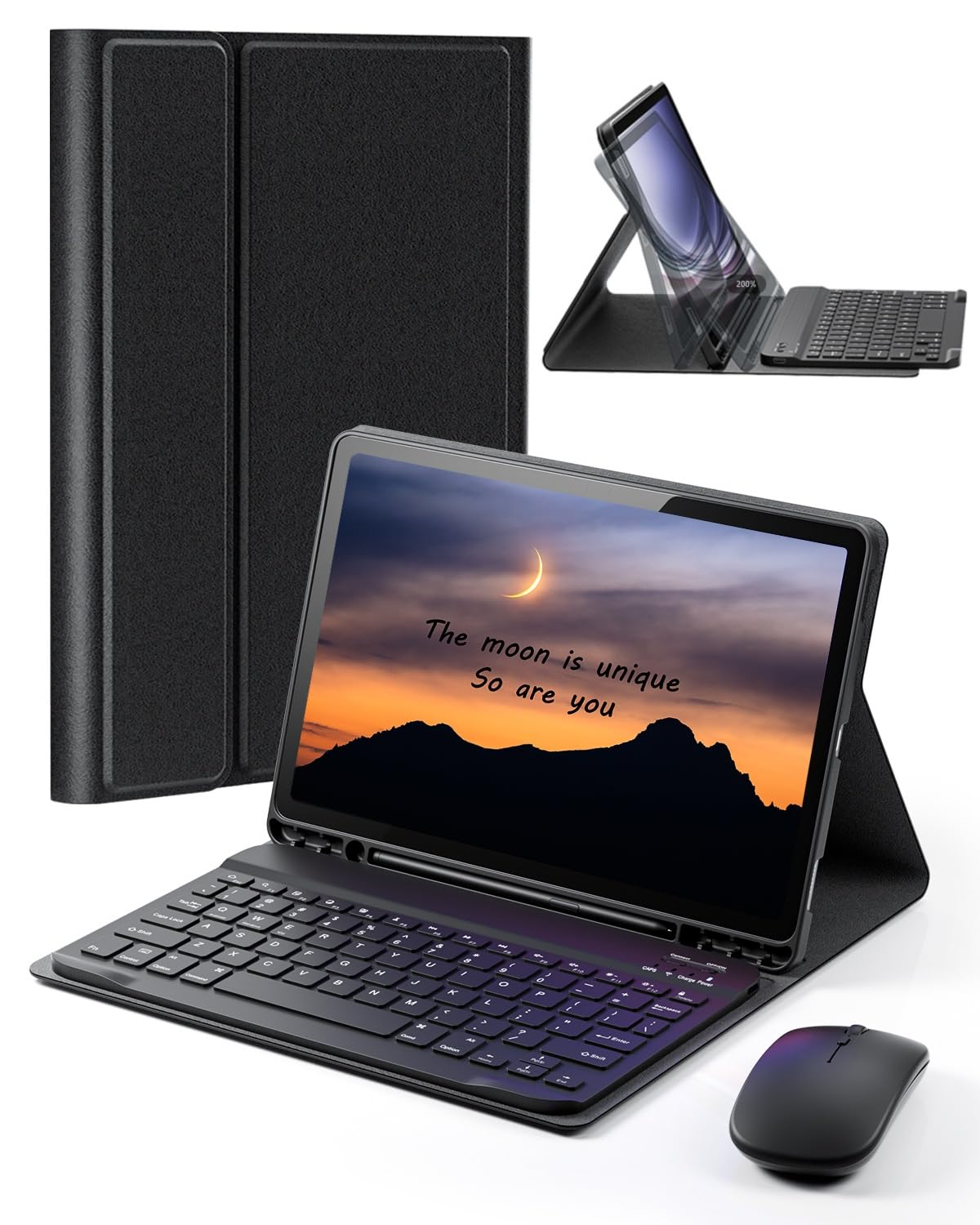 TUNKARMOR 10.5 inch Black Samsung Galaxy Tab A8 SM-X200 SM-X205 Keyboard Case with Mouse