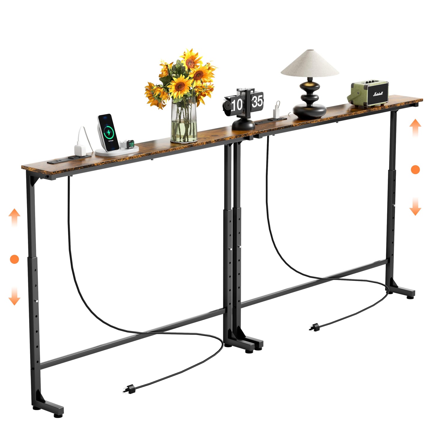 GRLEAF 78 Inch Console Table Set of 2 with Adjustable Height and Power Outlets