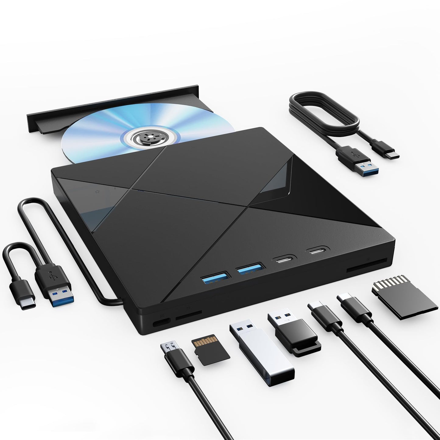 Wbacon 7-in-1 External DVD Drive USB 3.0/Type C Compact Optical Drive Model 57095954