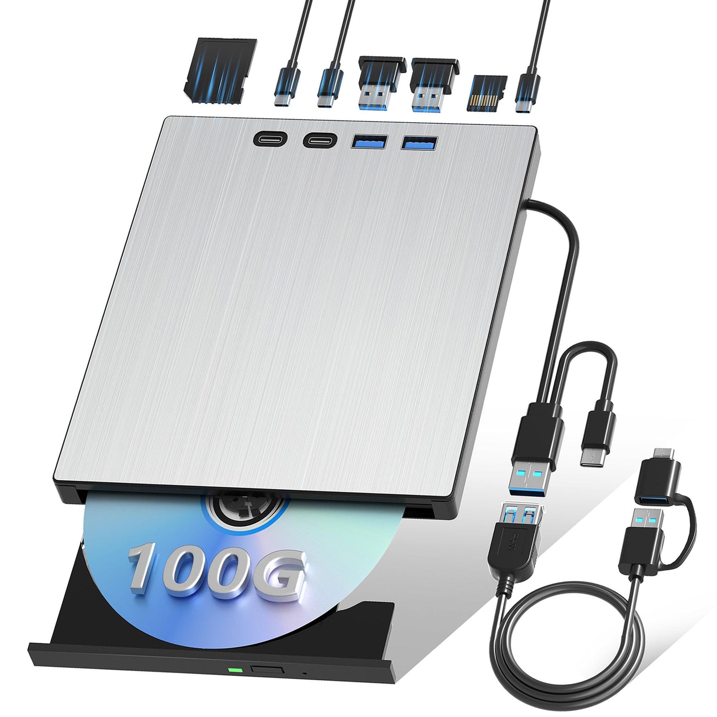 juwuoi External Blu-ray Drive USB 3.0 Type-C BD-R/RE/ROM 100GB CD/DVD Reader Model 0759357095411