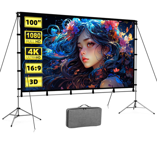 Vamvo 100 Inch M2100 Manual Projection Screen, 16:9, Anti-Wrinkle Polyester Fabric, Floor Mount