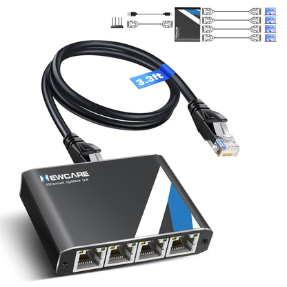 NEWCARE 1 Count Ethernet Splitter 1 in 4 Out 1000 Mbps Black Network Adapter