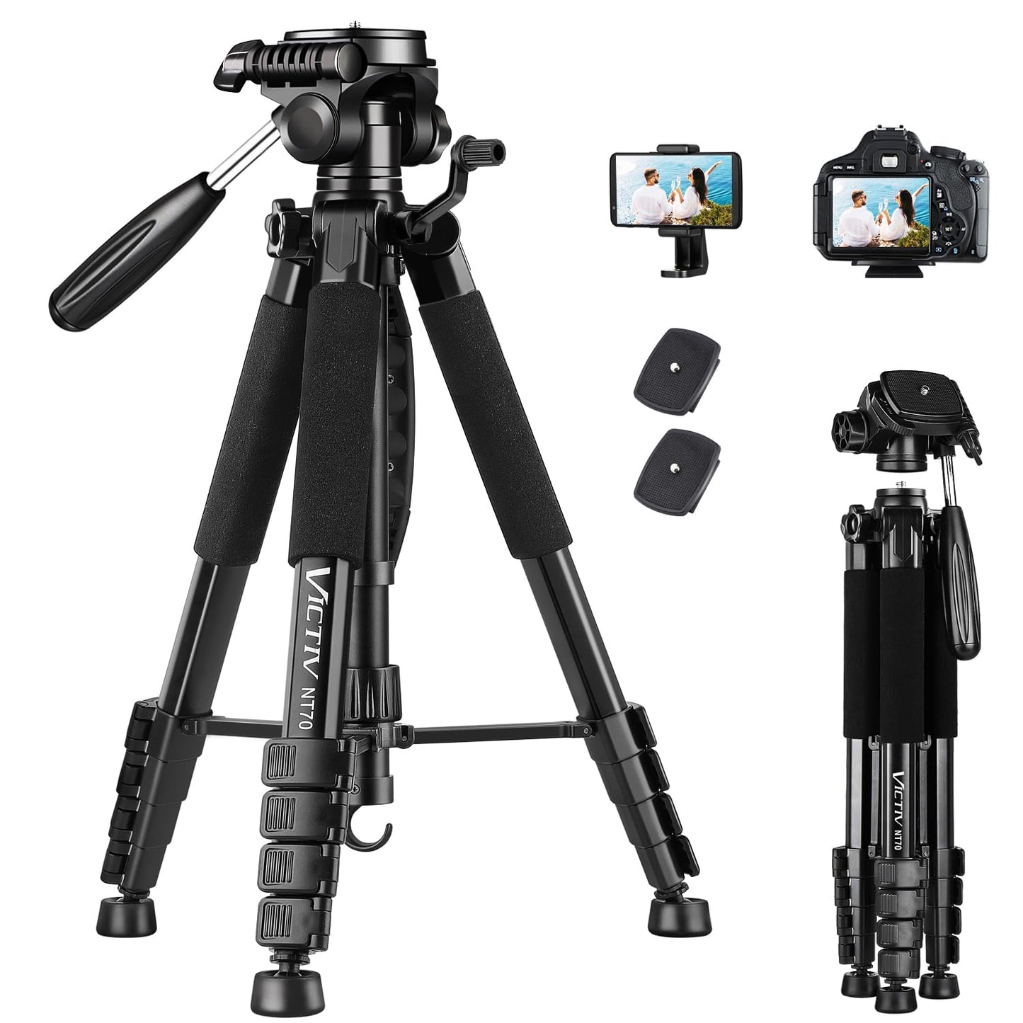 Victiv 74 Inches NT70 Black Camera Tripod Compatible with DSLR and Smartphones