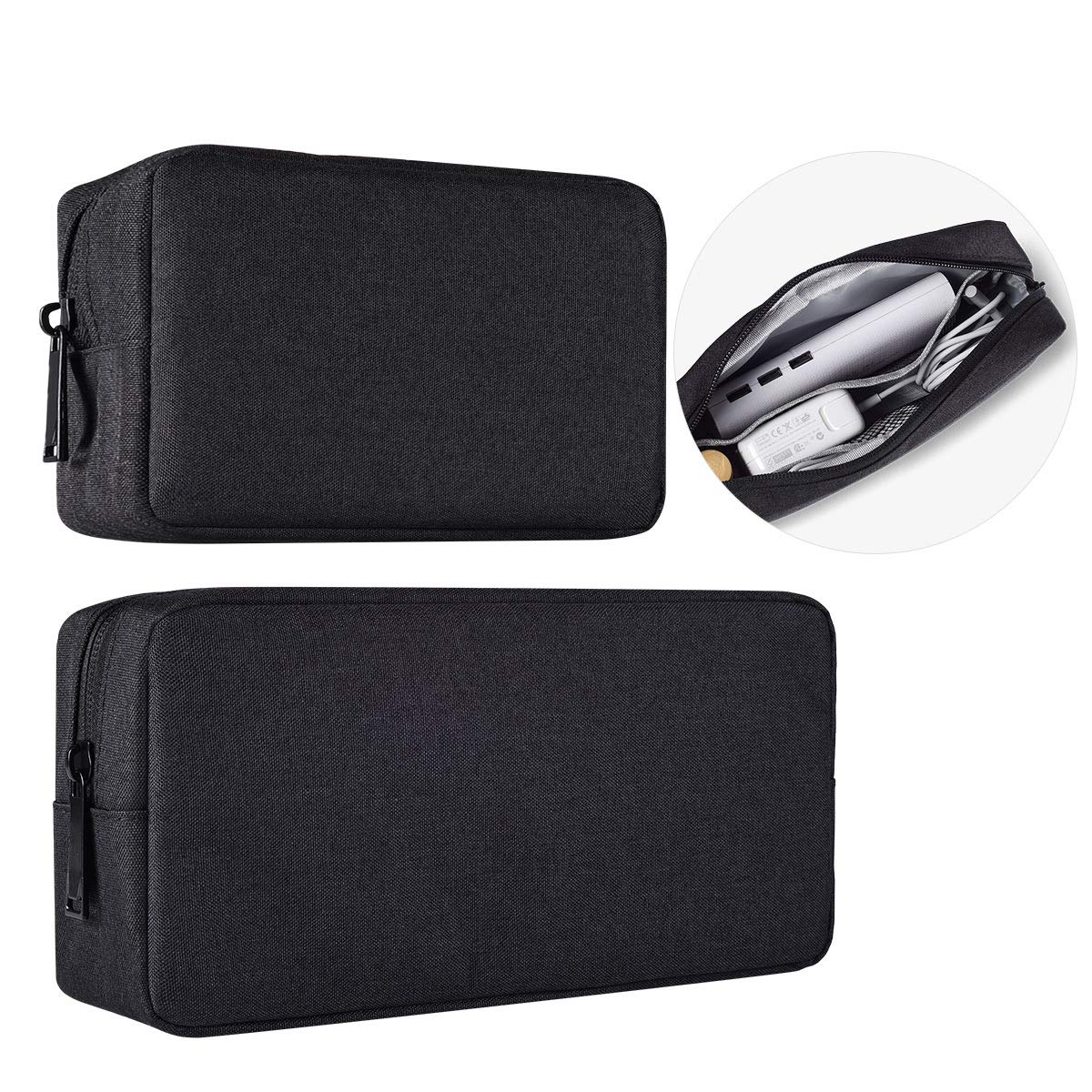 imComor Small & Large Portable Accessories Organizer Case, Black, 2 Count