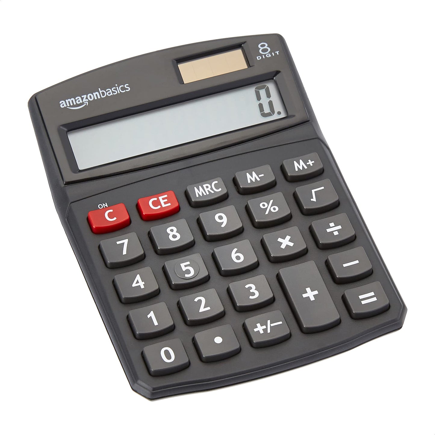 Amazon Basics Standard Function LCD Calculator Solar and Battery Black 8-Digit KC-760-8