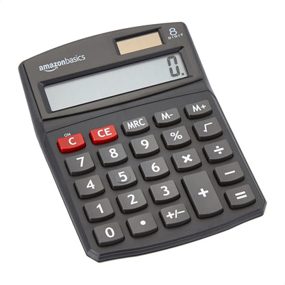 Amazon Basics Standard Function LCD Calculator Solar and Battery Black 8-Digit KC-760-8