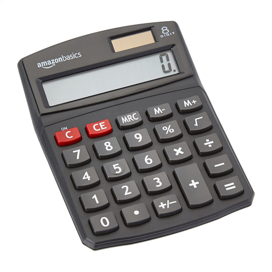 Amazon Basics Standard Function LCD Calculator Solar and Battery Black 8-Digit KC-760-8