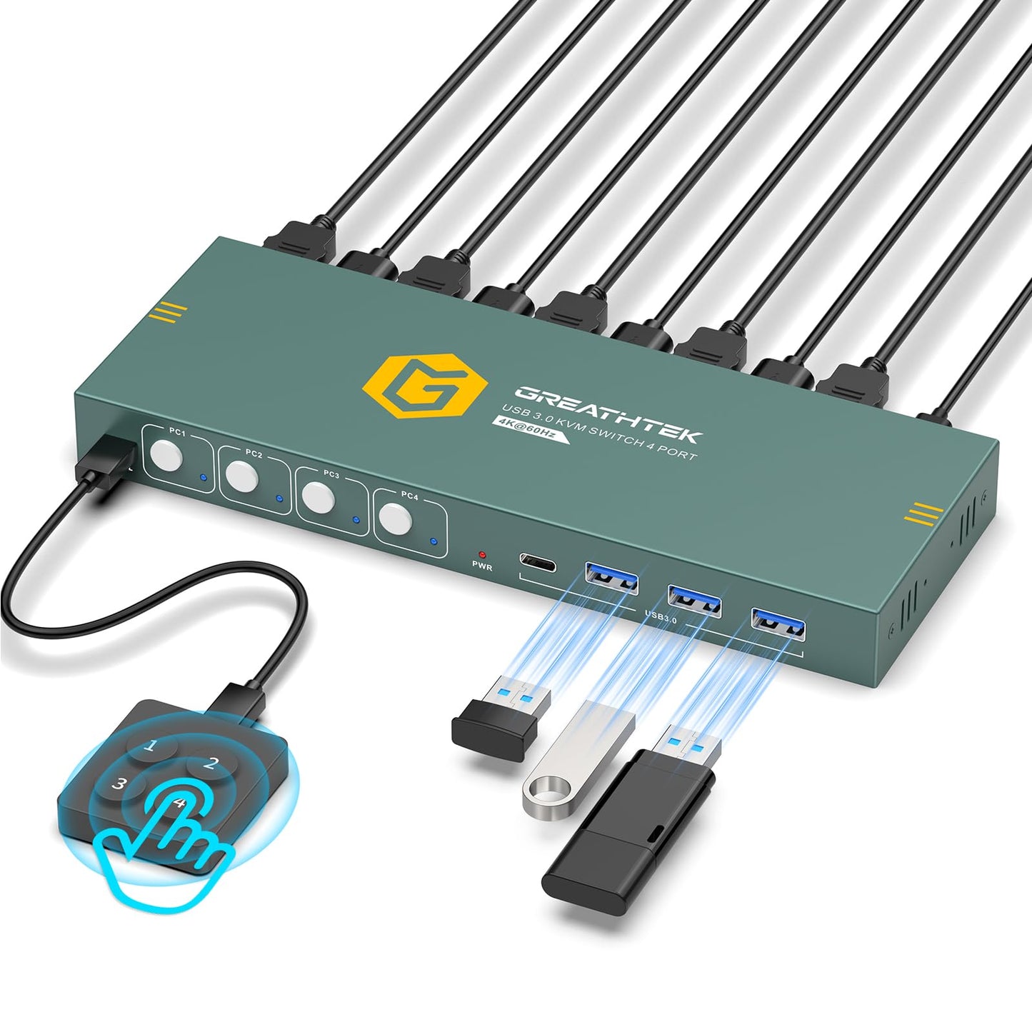 GREATHTEK 4 Port USB 3.0 HDMI KVM Switch Model S7415H-A