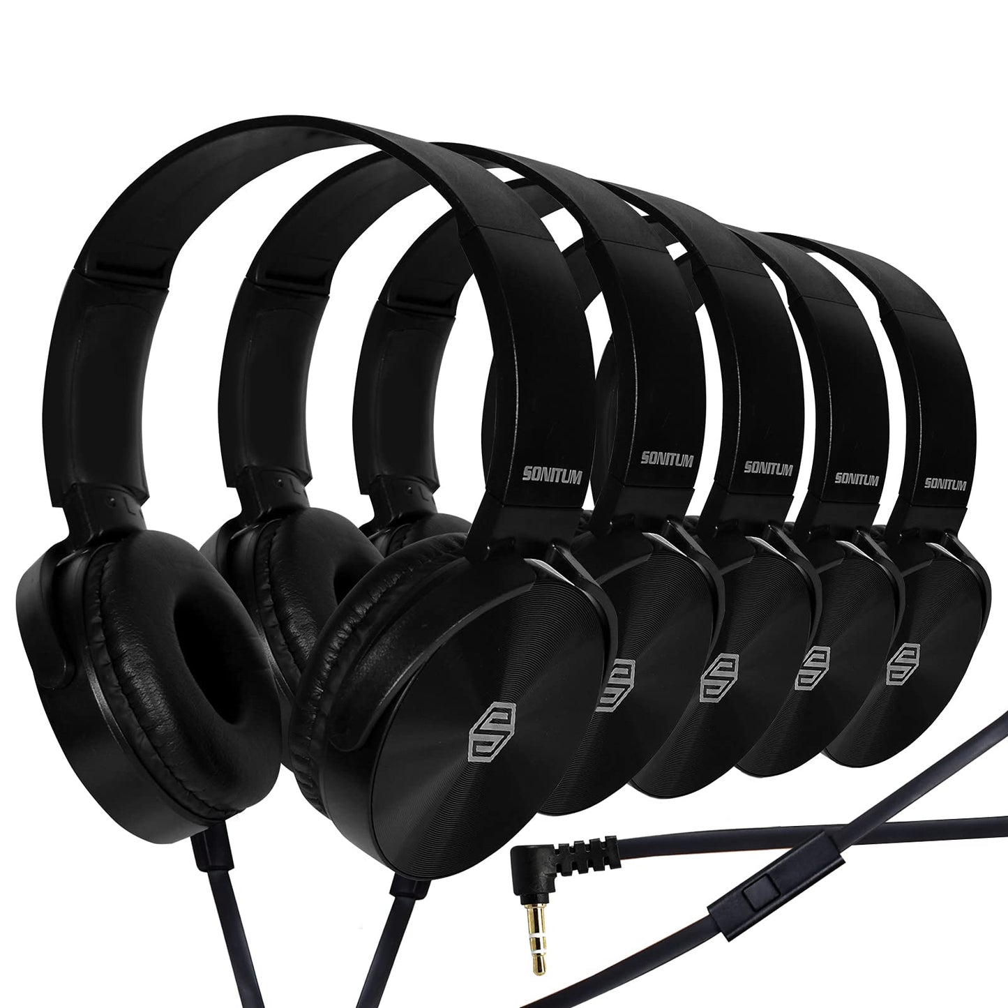 Sonitum 5 Count BM5P On-Ear Headphones with Microphone 32 Ohm Dynamic Driver Wired Communication Headsets for Kids