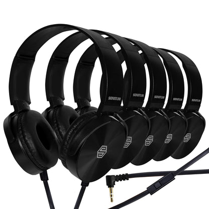 Sonitum 5 Count BM5P On-Ear Headphones with Microphone 32 Ohm Dynamic Driver Wired Communication Headsets for Kids