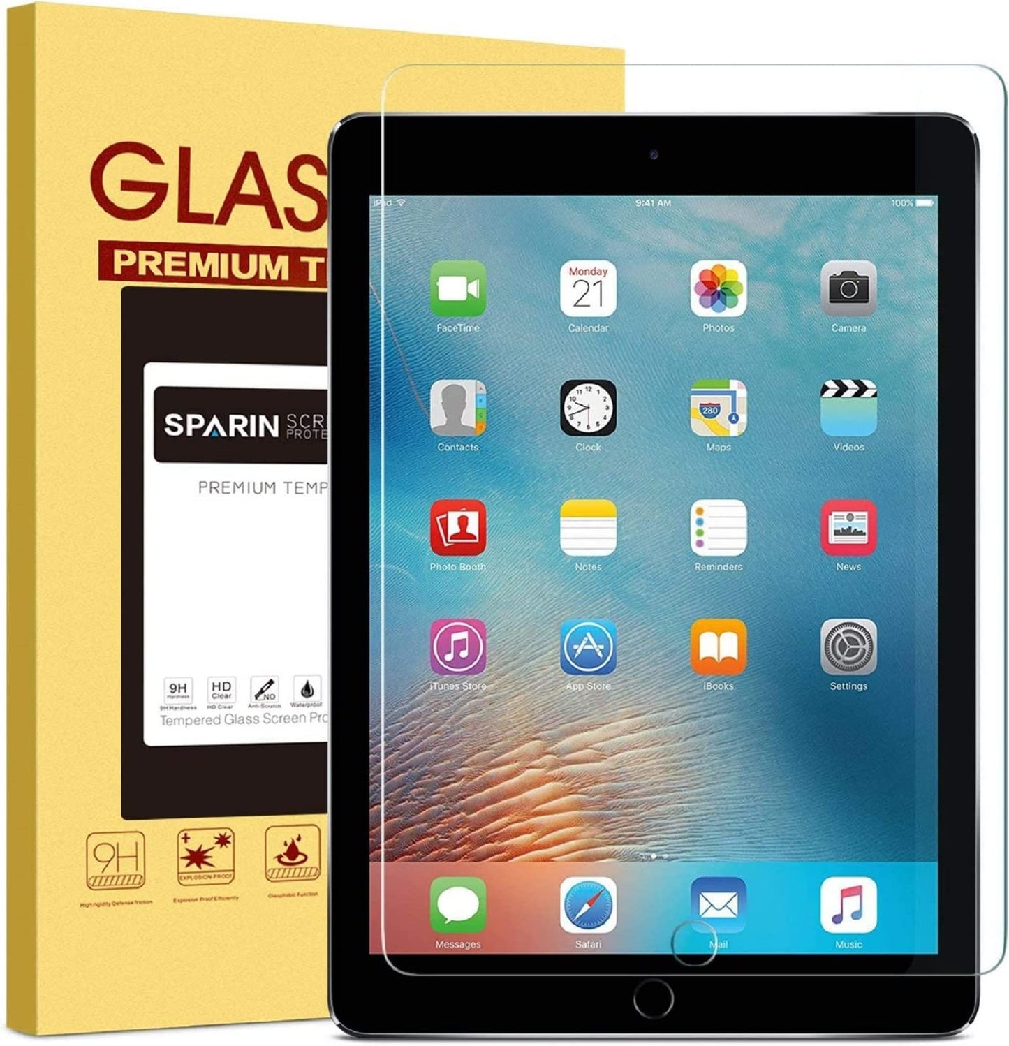 SPARIN 9.7 Inch Tempered Glass Screen Protector for iPad 5th Gen / 6th Gen / iPad Air 2, 9H Hardness, Glossy Surface