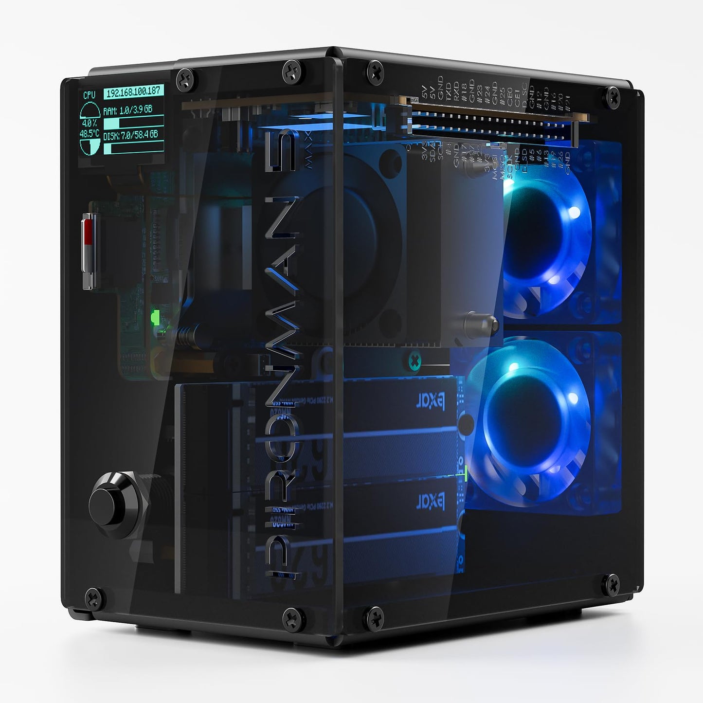 SunFounder Pironman 5 MAX Raspberry Pi 5 Case Dual NVMe M.2 SSD PCIe Gen2 Bottom Mount Air Cooling