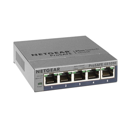 NETGEAR 5 Port Gigabit Ethernet Managed Switch GS105E-200NAS 12 Volts 1000 Mbps Plastic
