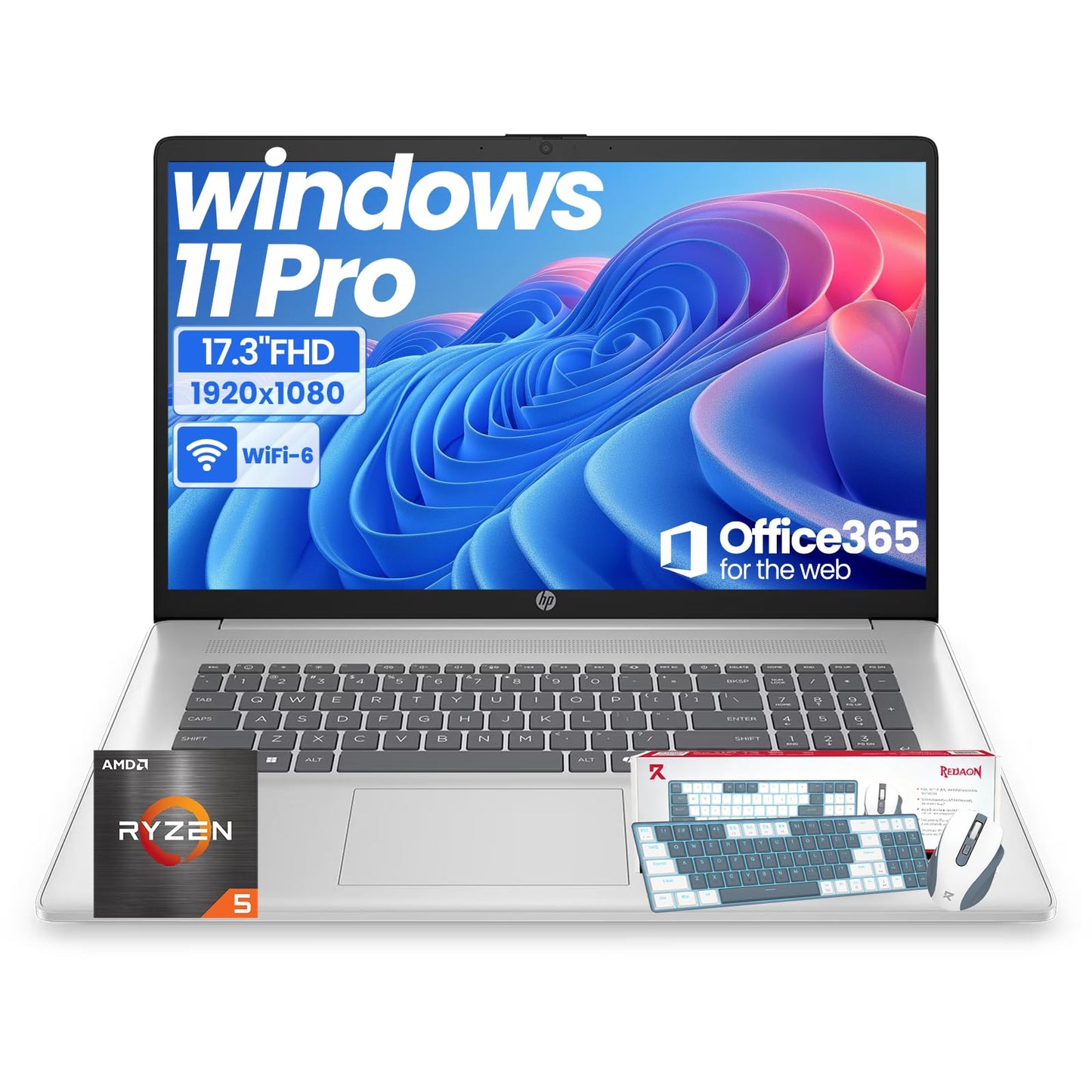 HP 17.3" Laptop 1920x1080 FHD IPS 6-Core Ryzen 5 7430 512GB SSD 20GB RAM