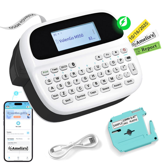 VolenGo M950 Label Maker 203 DPI Portable Inkless Rechargeable Monochrome Label Printer