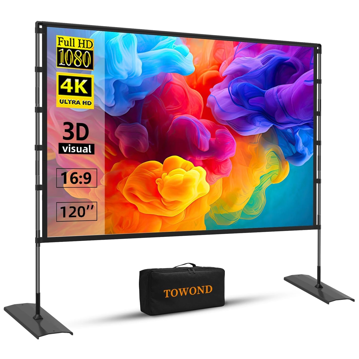TOWOND 120 inch Projector Screen 4K 160 Degrees Matte Floor/Tripod Mount