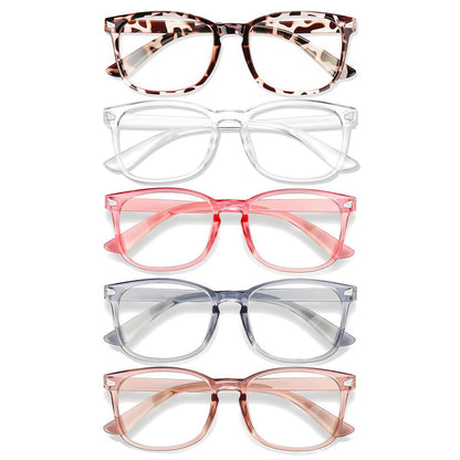 WINTOO 5 Count WTBL012 99% Blue Light Blocking Full Rim Square Glasses