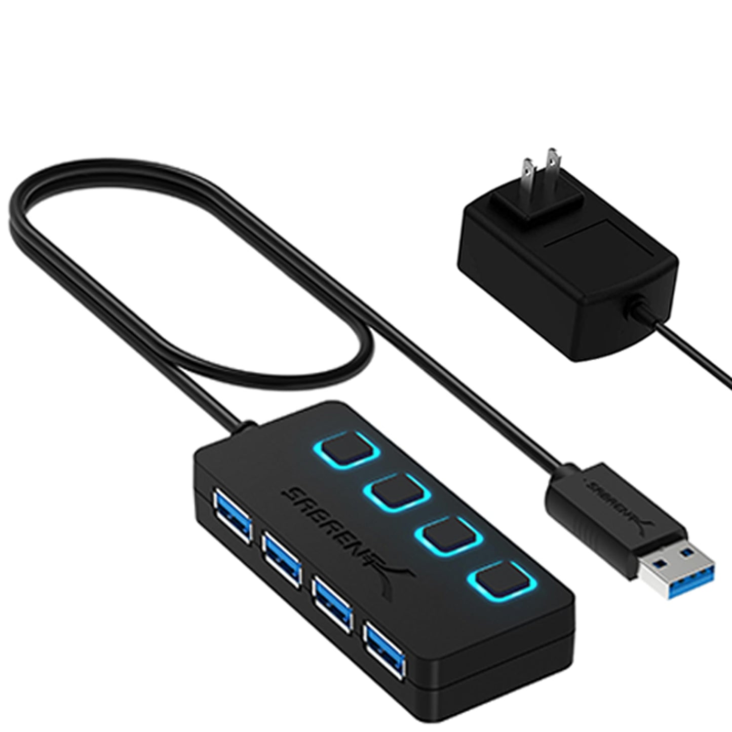 SABRENT 4 Port USB 3.0 Hub with Individual LED Power Switches HB-UMP3