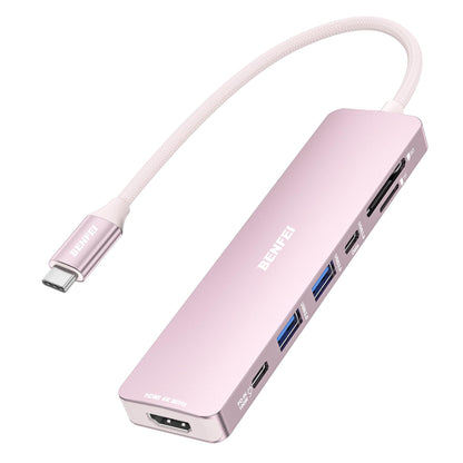 BENFEI 7-in-1 USB C Hub 000395pink 4K 60Hz USB Hub