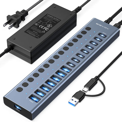 ACASIS 16-Port USB 3.2 Hub, 8 USB-A & 8 USB-C, 10Gbps, Aluminum, Compatible with Windows & Mac