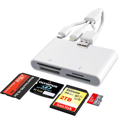 Bawanfa Plus Memory Card Reader AP554 4-in-1 Adapter USB Type A, USB Type C, Lightning Compatible for SD/microSD/MS/xD-Picture