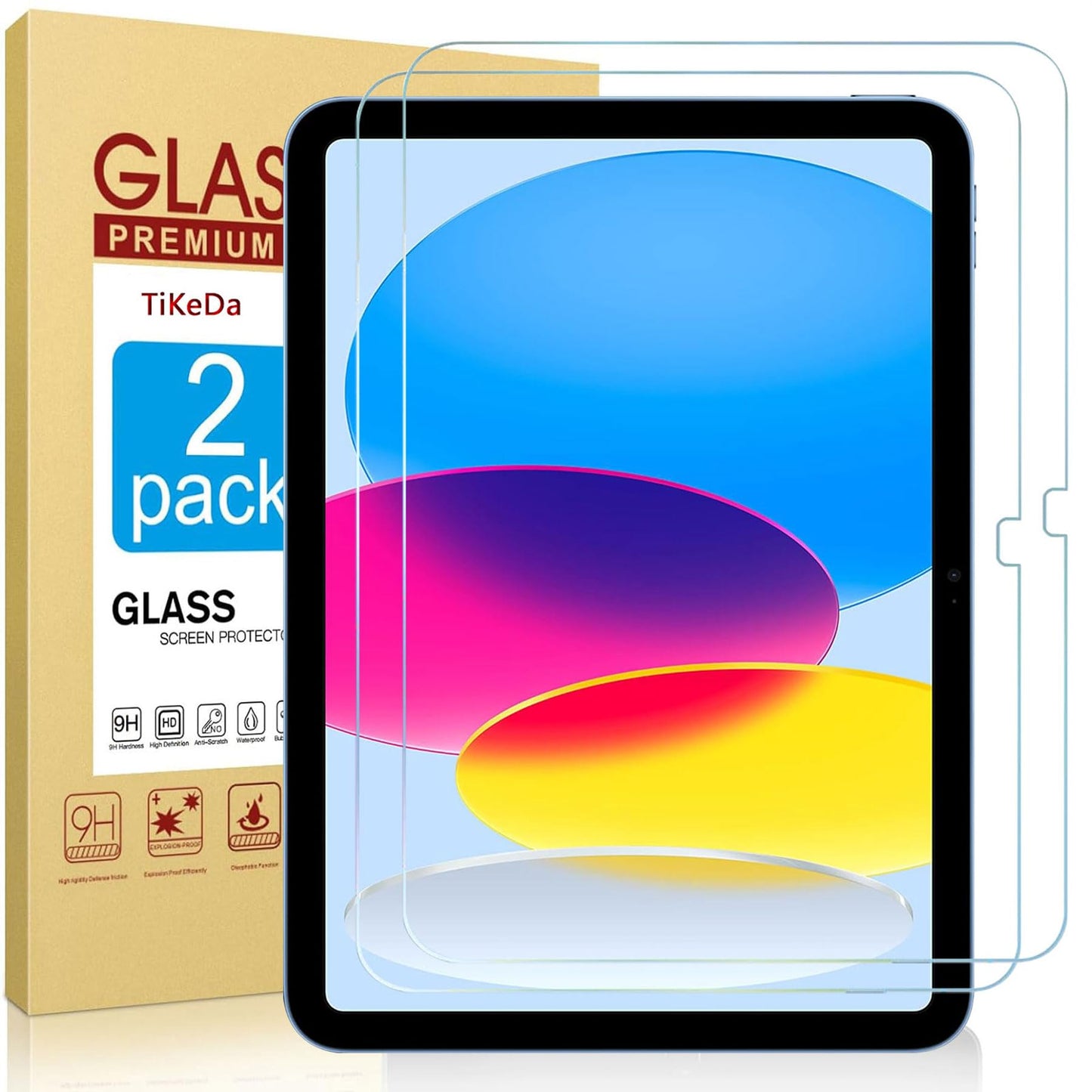 TiKeDa 10.9 Inch iPad 10th Gen A2696/A2757/A2777 HD Clarity Tempered Glass Screen Protector 9H Scratch Resistant