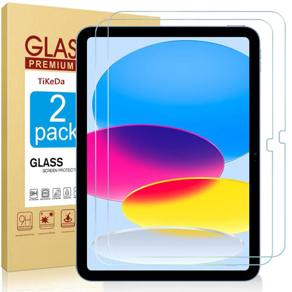 TiKeDa 10.9 Inch iPad 10th Gen A2696/A2757/A2777 HD Clarity Tempered Glass Screen Protector 9H Scratch Resistant