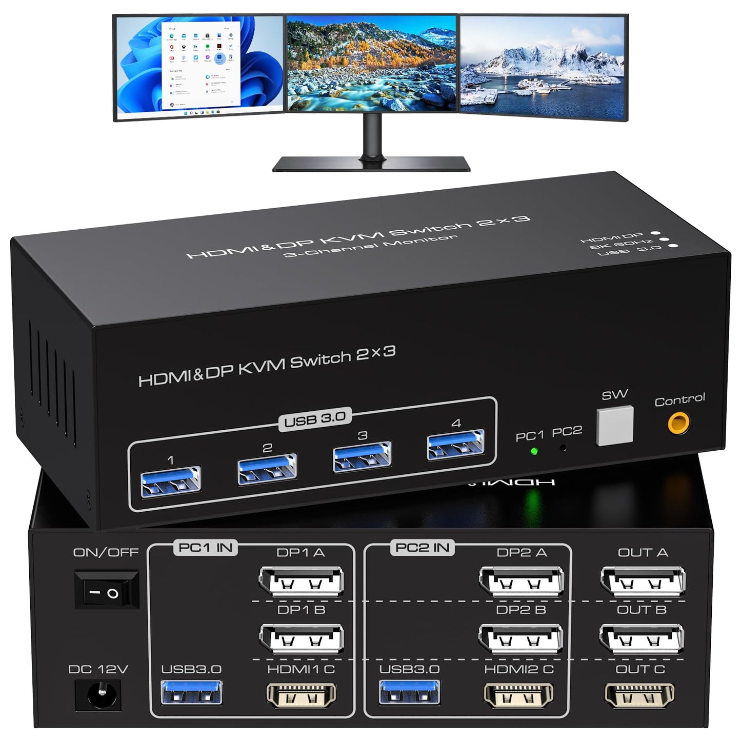 ATLAHET 5.85 x 2.5 x 1.9 inches SW232-2 8K 60Hz KVM Switch HDMI+DP 1.4