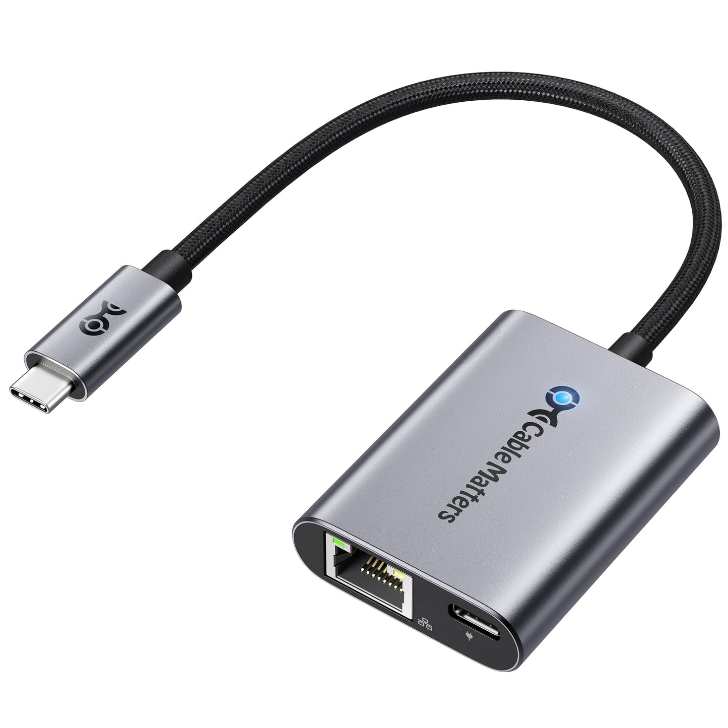 Cable Matters 2-Port USB C to Ethernet Adapter 1000Mbps, 140W Power Delivery, Aluminum Housing, Model 201153-BLK