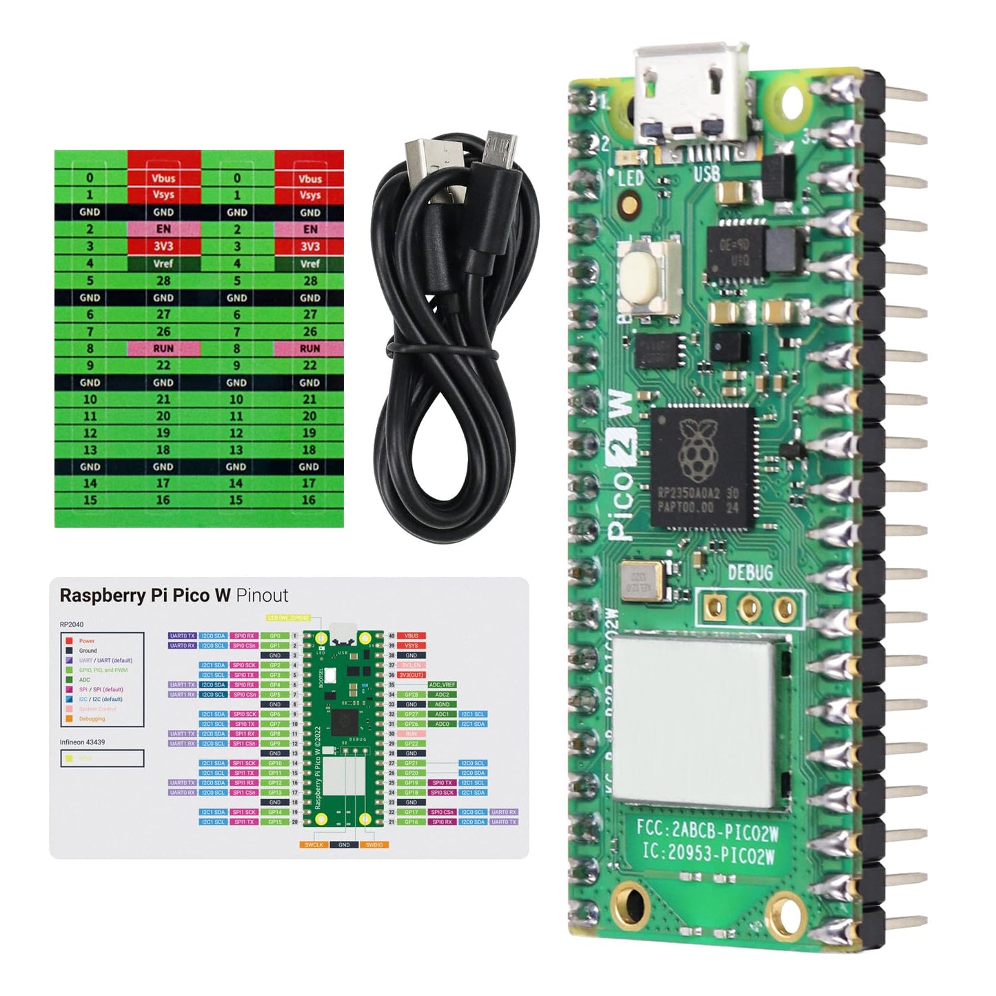 Freenove 4MB FNK0065EE Raspberry Pi Pico 2 W Board Dual Cortex-M33 RISC-V Microcontroller Development Board