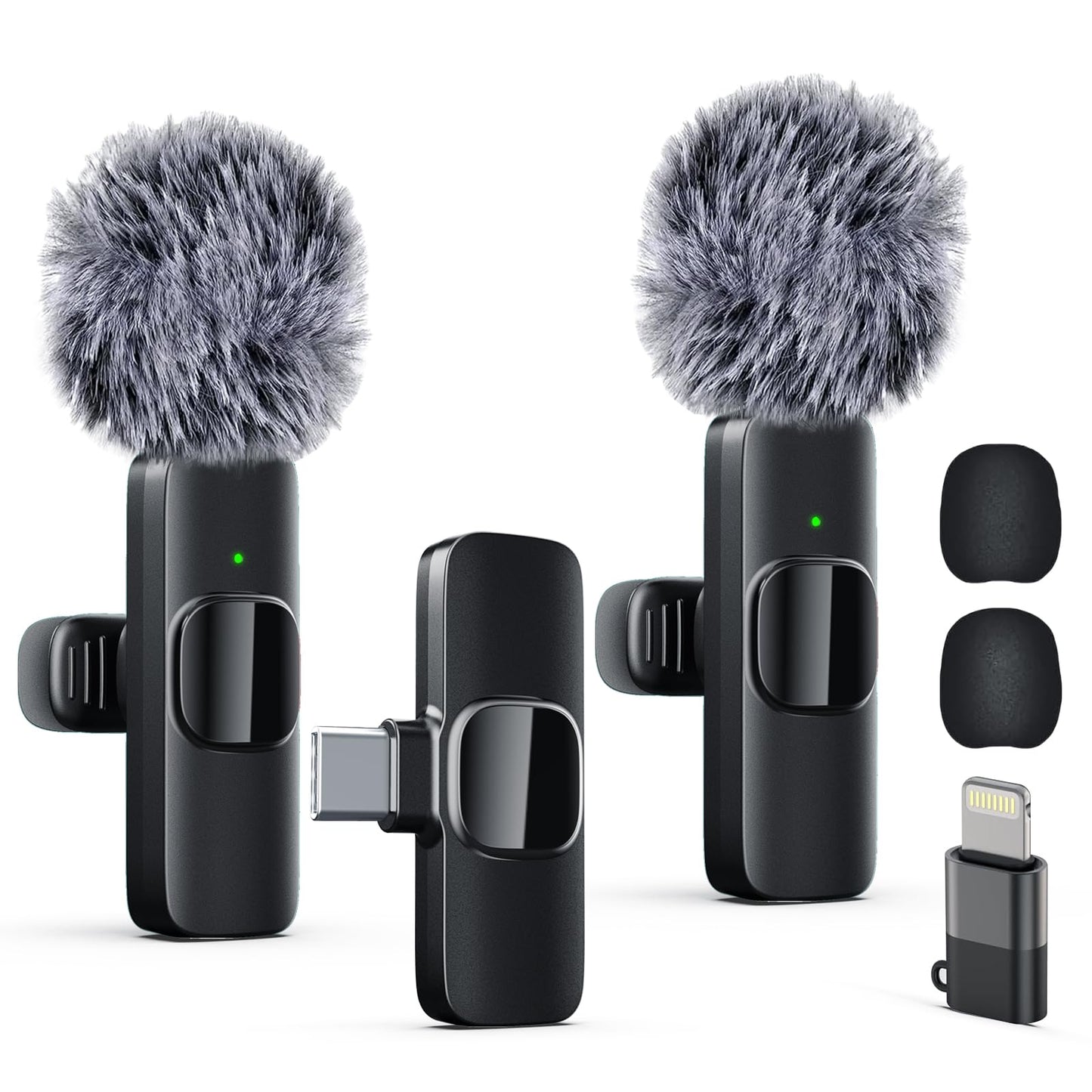 Labstandard Wireless Lavalier Microphone K9 Dual Channel Omnidirectional - Bluetooth-Compatible, USB Type-C & Lightning for Smartphones