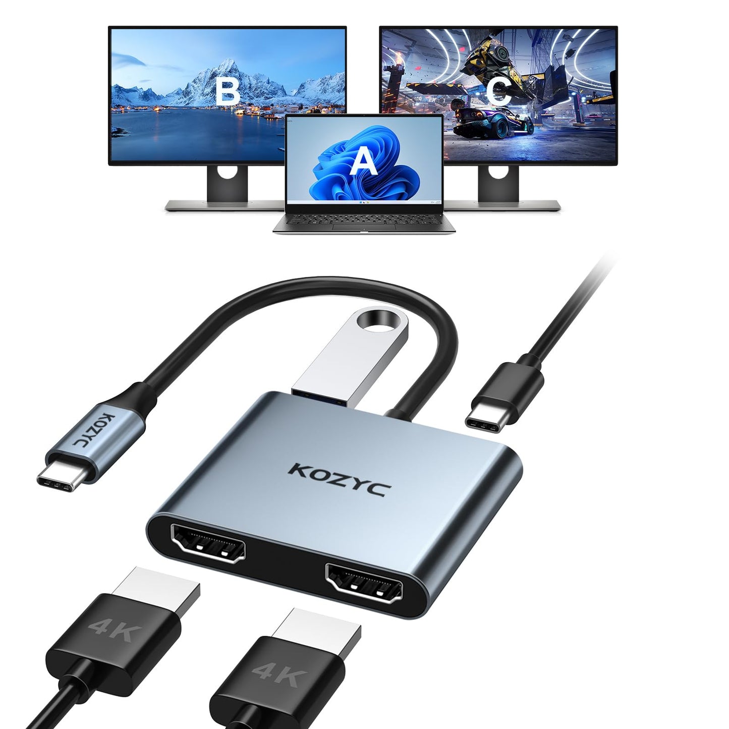 KOZYC USB C Hub 4-in-1 K1AD14UH HDMI 4K@30Hz USB 3.0