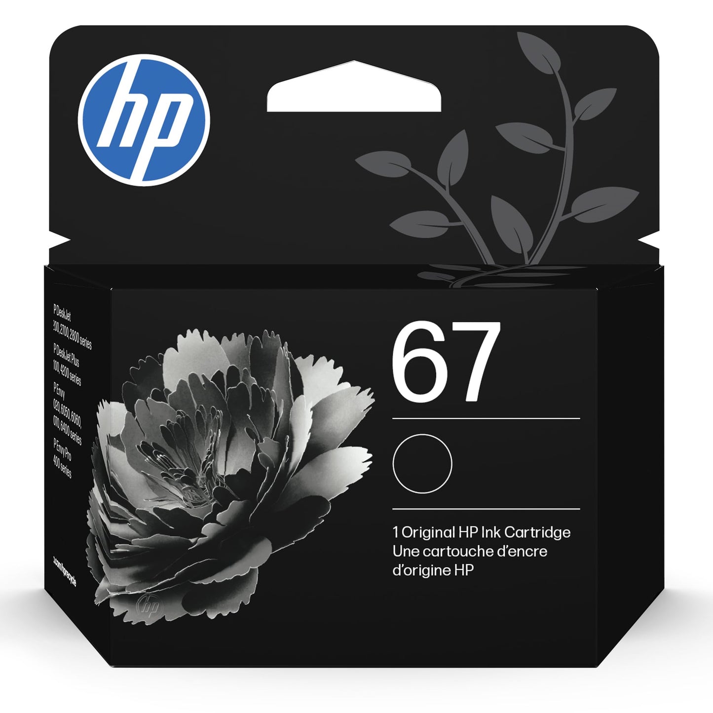 HP 67 Black Ink Cartridge, Model 3YM56AN, Compatible with DeskJet and Envy Printers