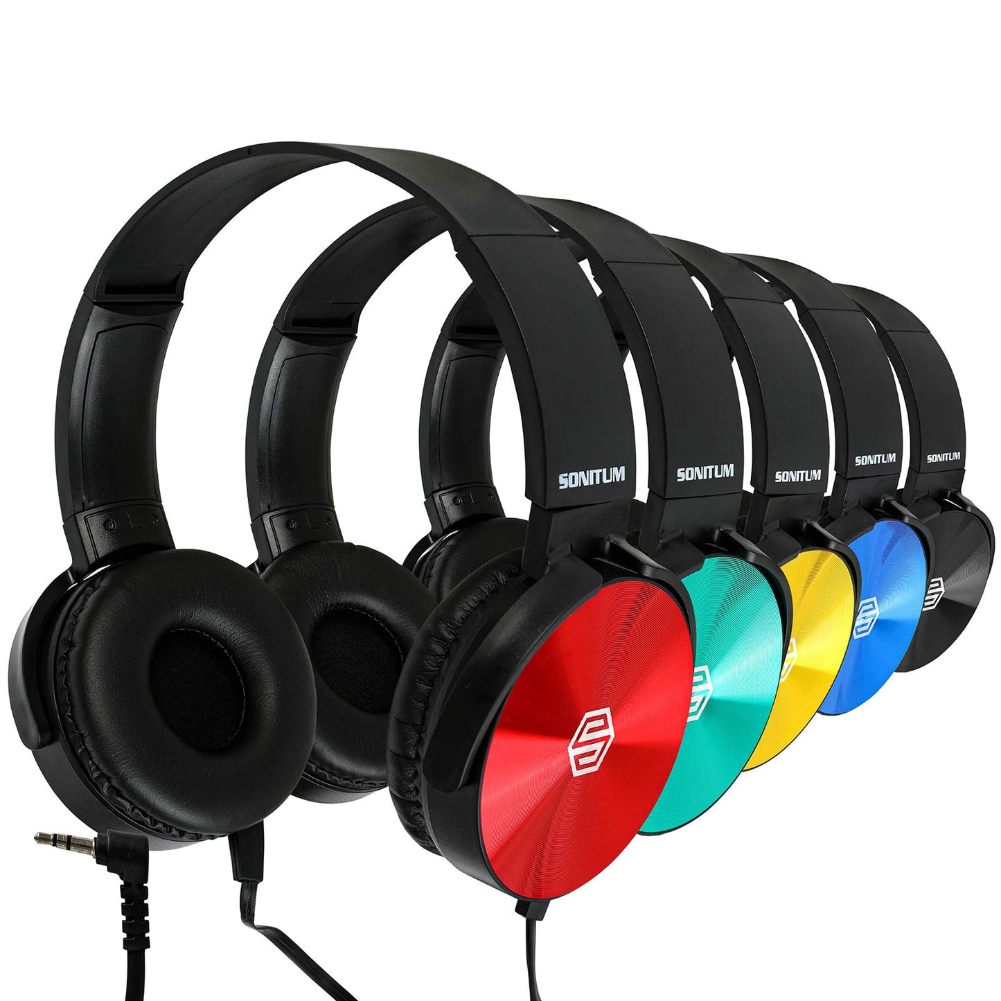 Sonitum 9999 Language Tag Wired On-Ear Headphones 5-Pack 3.5mm Audio Jack