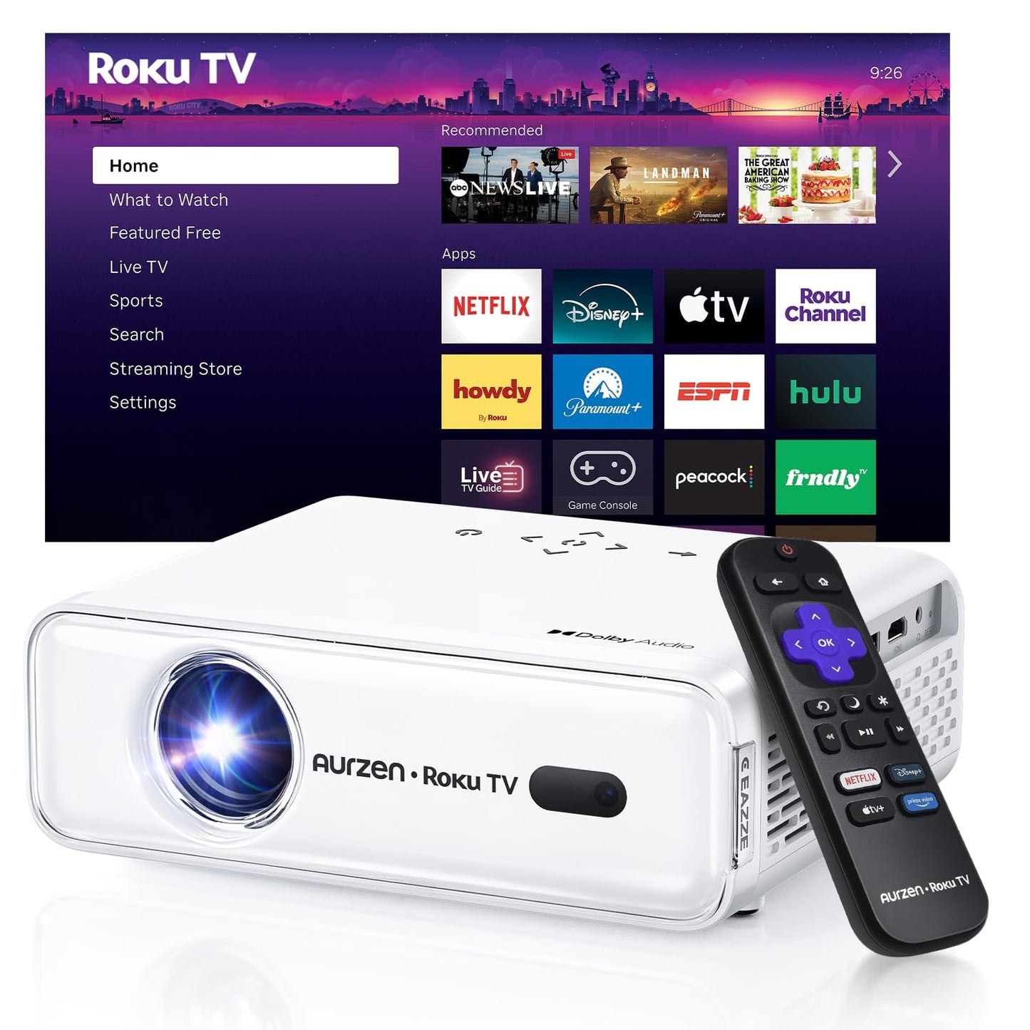 Aurzen Portable Mini Projector A02A11 1080P FHD LCD Tabletop