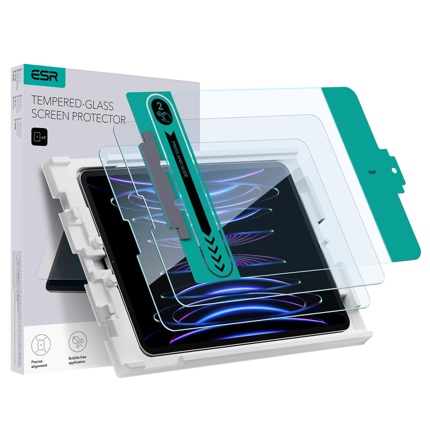 ESR 2 Pack Tempered Glass Screen Protector for iPad Air 5/4 (10.9 inch), iPad Pro 11 inch with Application Tray, Scratch Resistant, Water Resistant