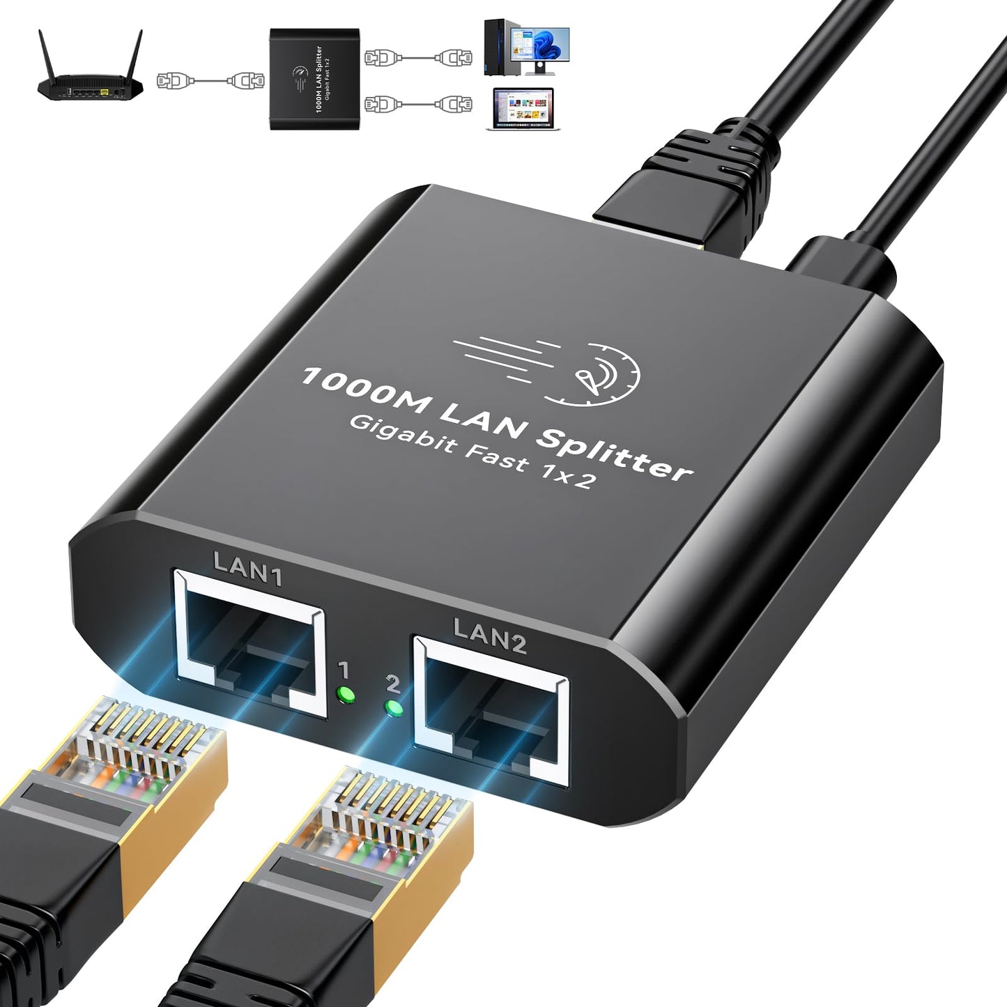AILVLVNG Ethernet Splitter 1 Port to 2 RJ45 1000Mbps Unmanaged