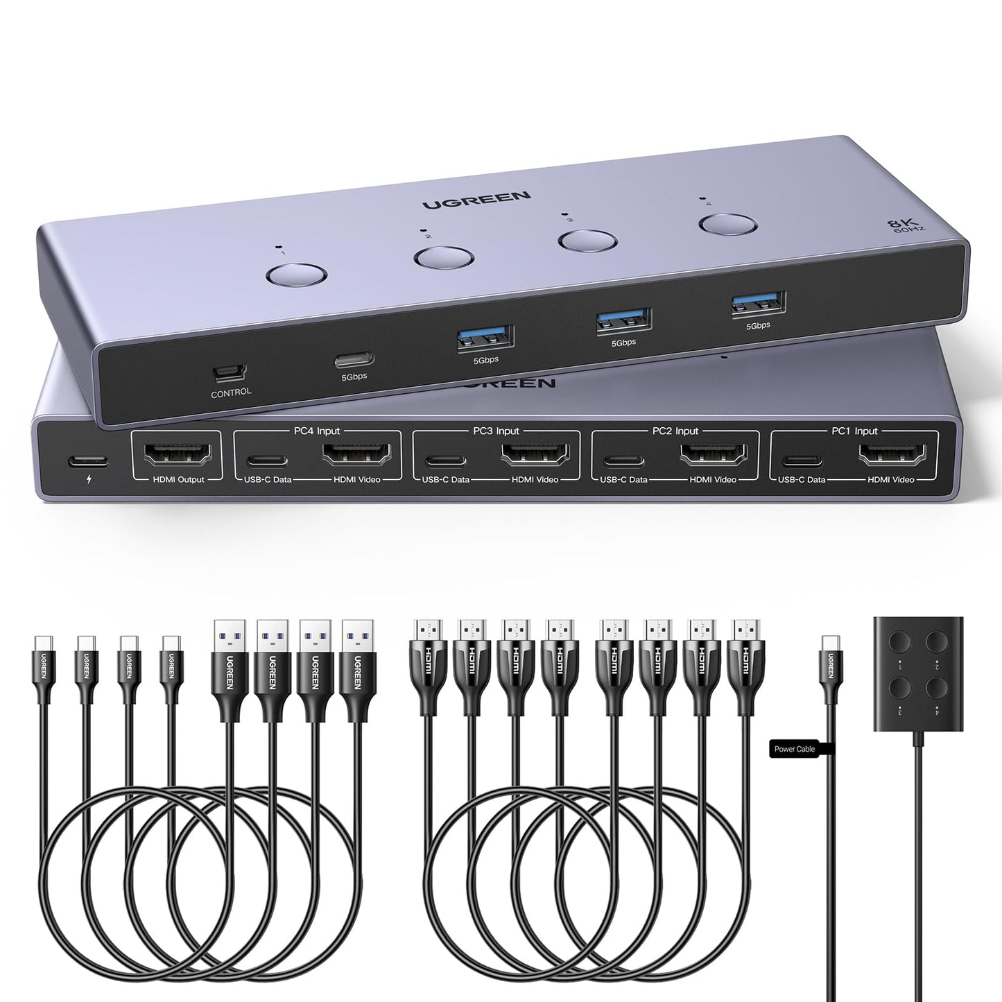 UGREEN 55397 8K 60Hz KVM Switch 4 Computers 4 USB Ports