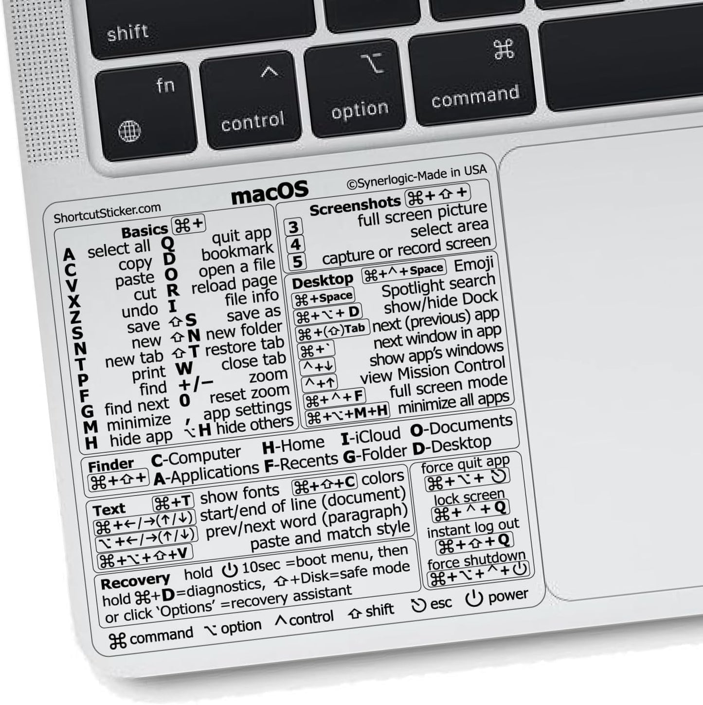 Synerlogic Mac OS Shortcuts Sticker 3.25x3.25 inches Clear Rectangular Laminated Vinyl
