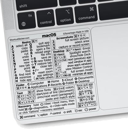 Synerlogic Mac OS Shortcuts Sticker 3.25x3.25 inches Clear Rectangular Laminated Vinyl