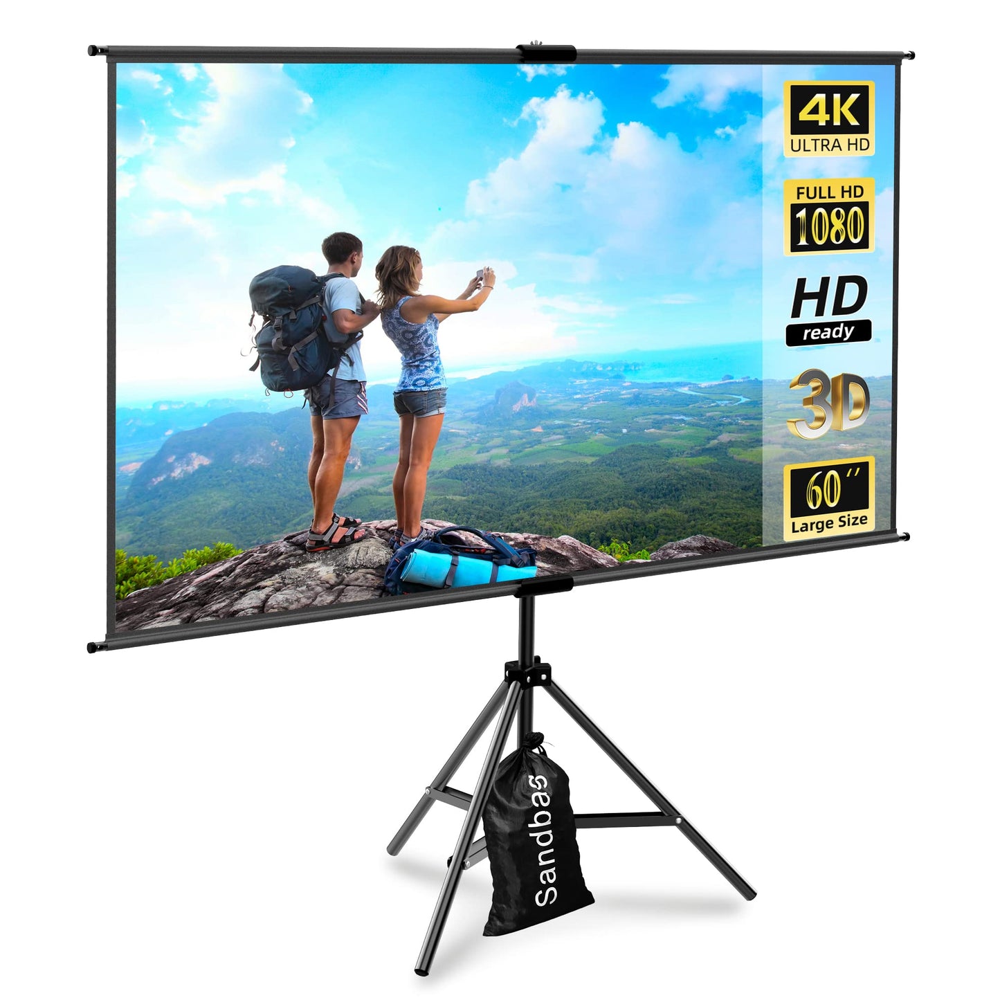 lejiada 60IN Tripod Mount Projection Screen 160 Degree Viewing Angle 2kg PVC Enclosure