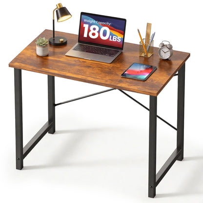 DUMOS 32 Inch DUYM-GDZ-31RT Rectangular Writing Desk, Walnut Finish, Metal Frame, Compact Design for Home Office