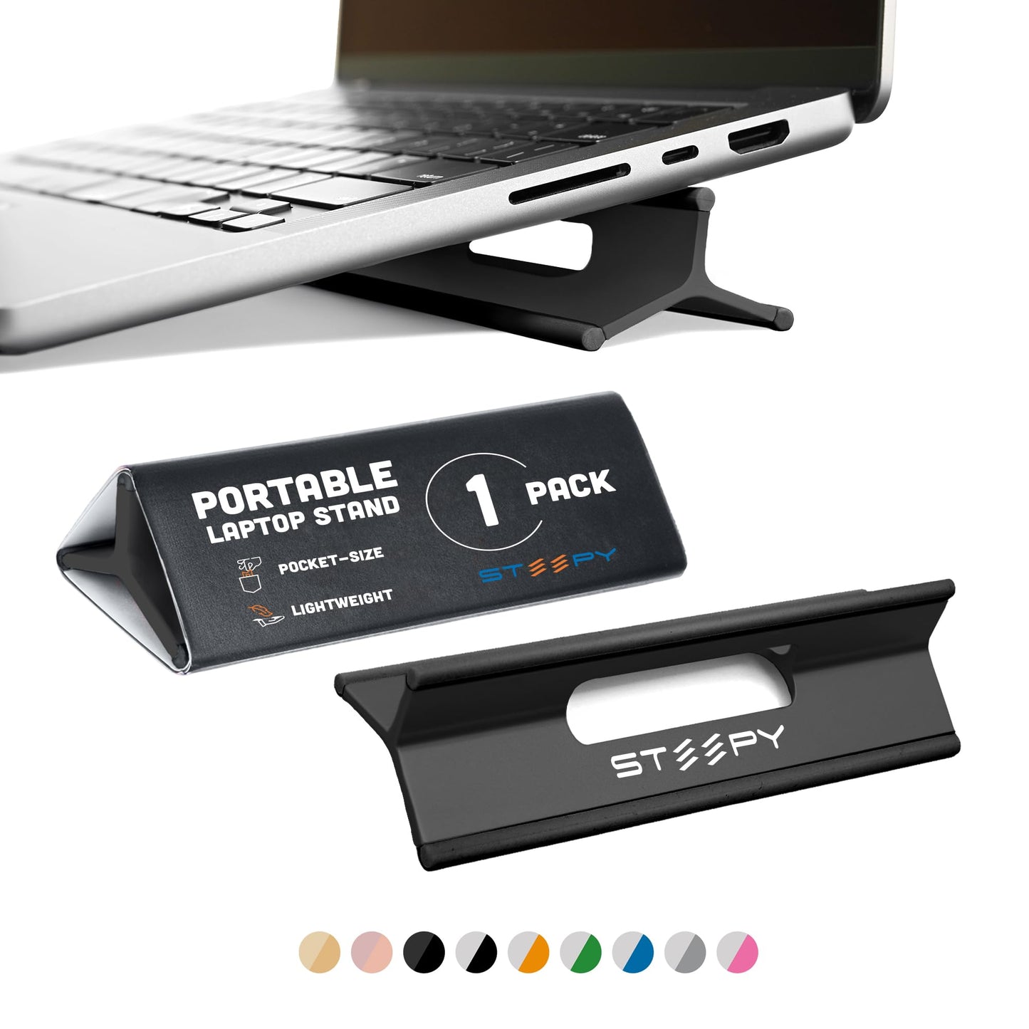 Steepy 5.5 x 1.96 x 1.18 inches Steepy Classic Adjustable Laptop Stand - Plastic - Portable - Midnight Matte - Universal Compatibility