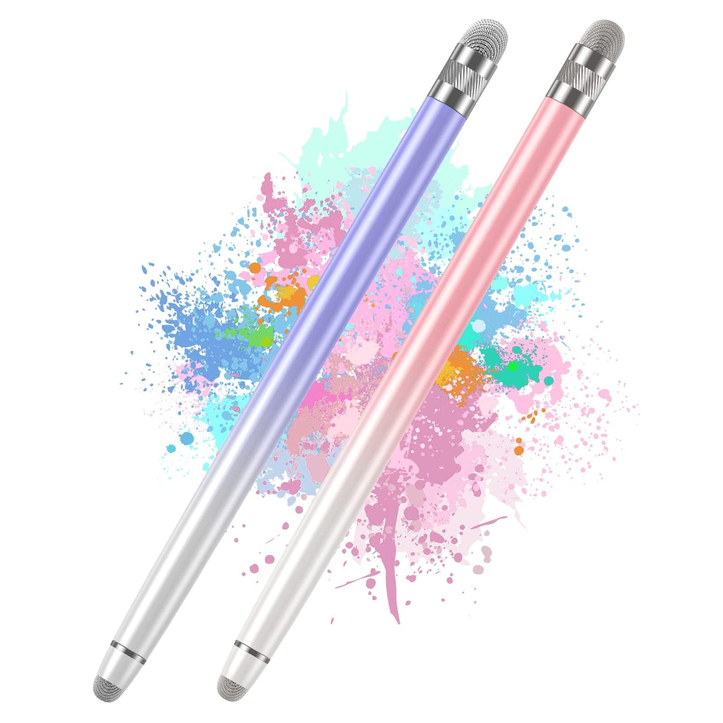 Bopomofo 2 Count Stylus Pen for Touch Screen Devices, Alloy Body, White Pink/White Purple