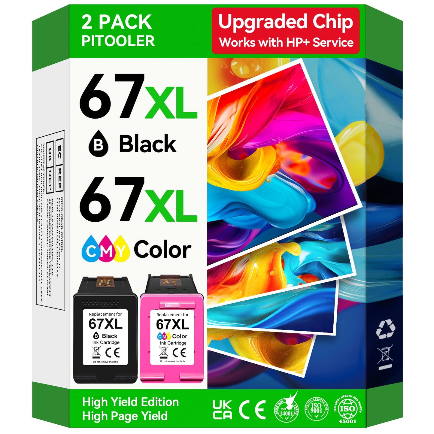 Pitooler 67XL Ink Cartridges Multicolor Page Yield 1200 Black Color Compatible For HP Printers